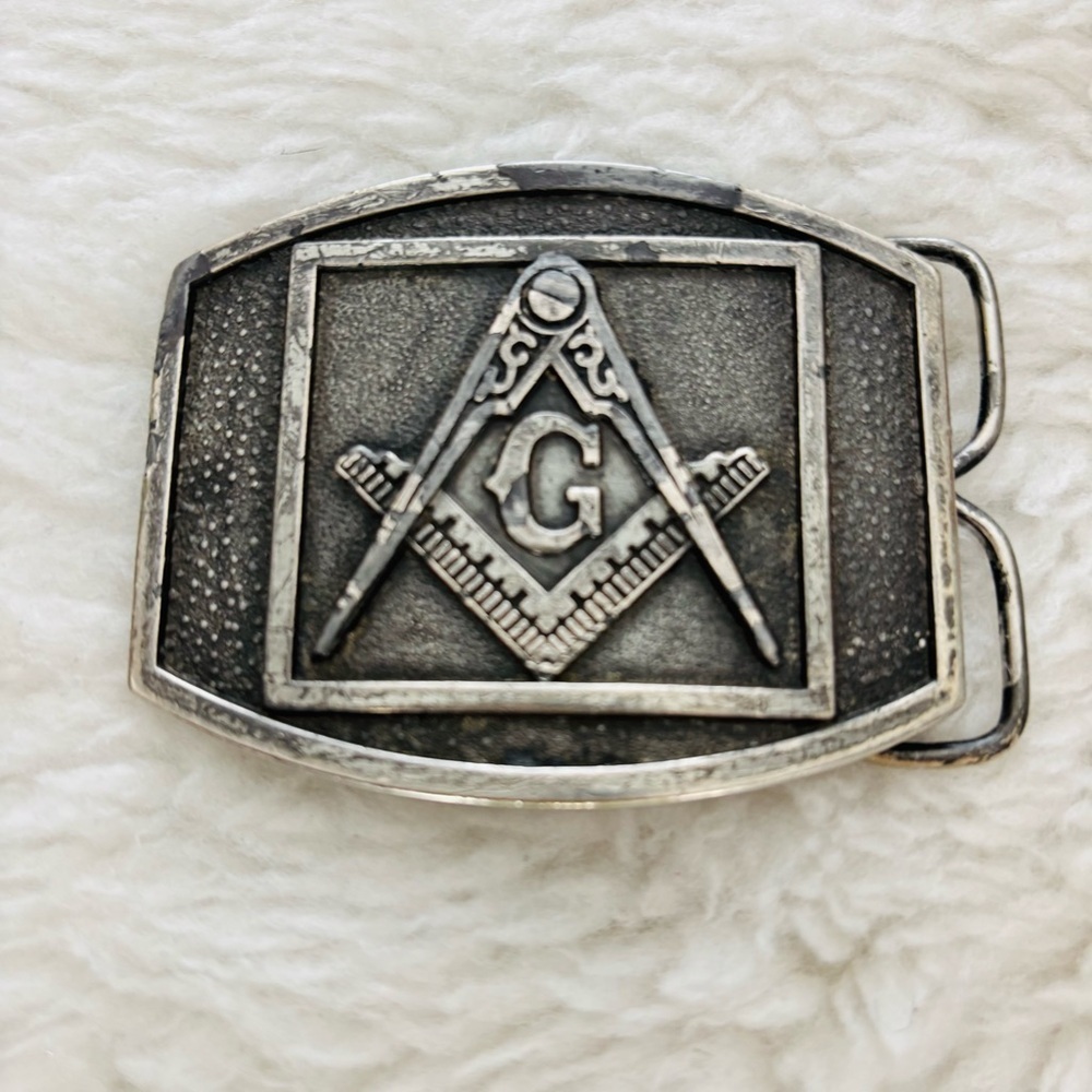 Masonic Silver Bergamot Brass Work Belt Buckle size 3”x2.5” - Picture 6 of 9